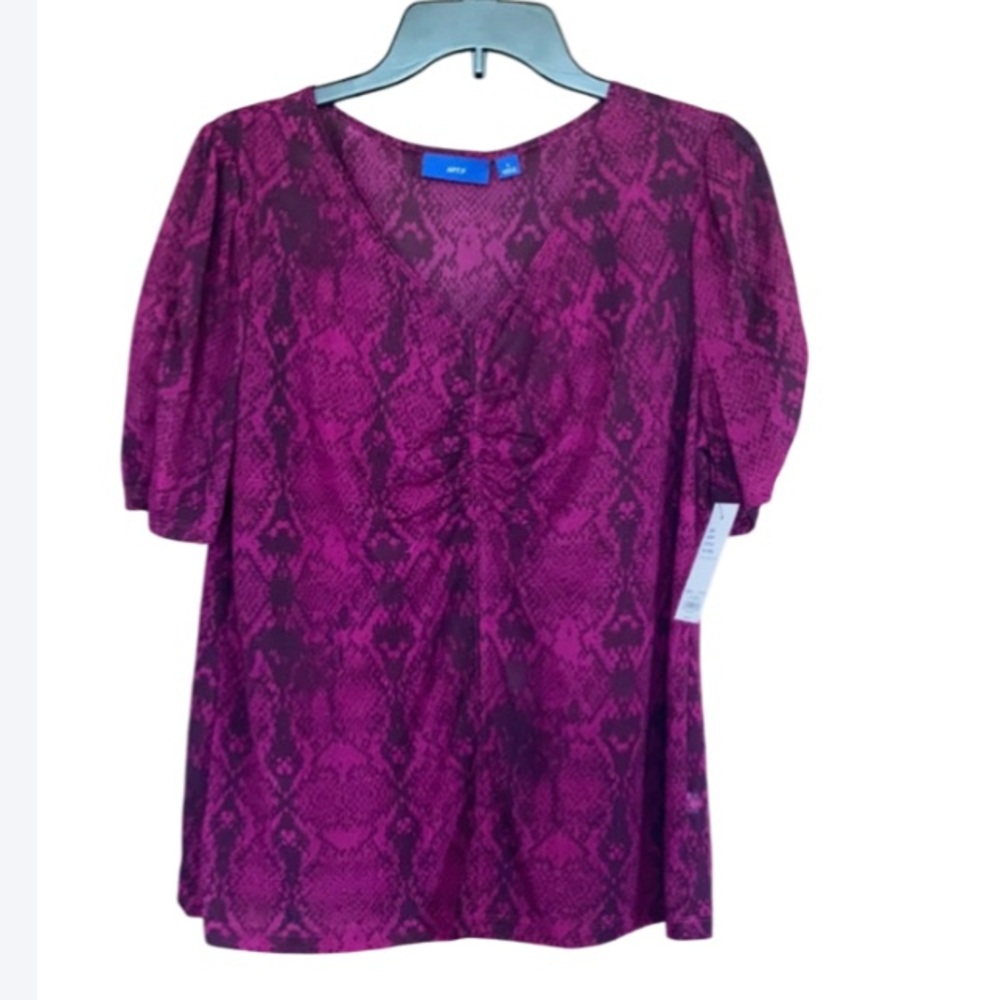 Apt 9 rouched sheer sleeve pink snake print top with stretch size L